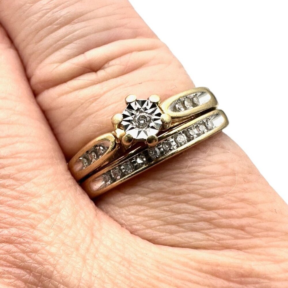 10K Yellow Gold Diamond Ring & Band Set Soldered Size 6.75, 4.2 Grams